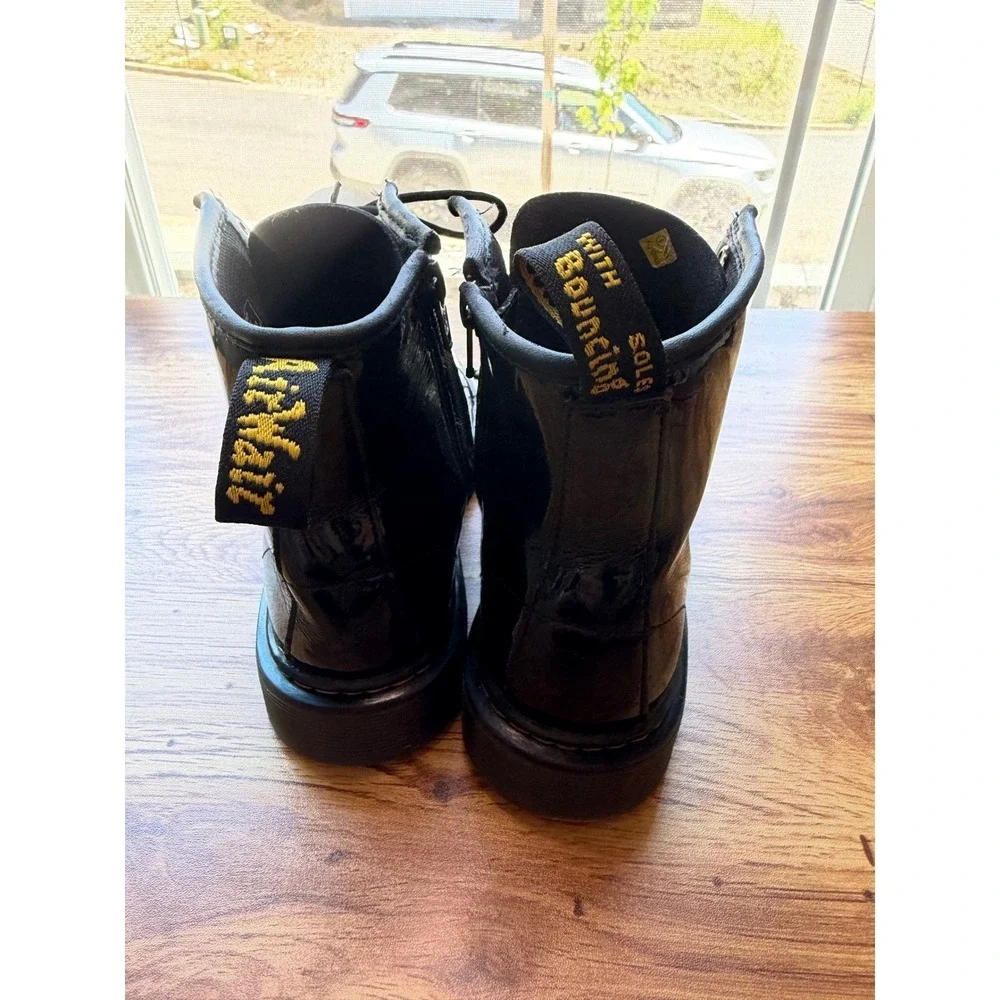 Dr. Martens Delaney Black Patent Leather Lace Up Zip Boots Kids US 3